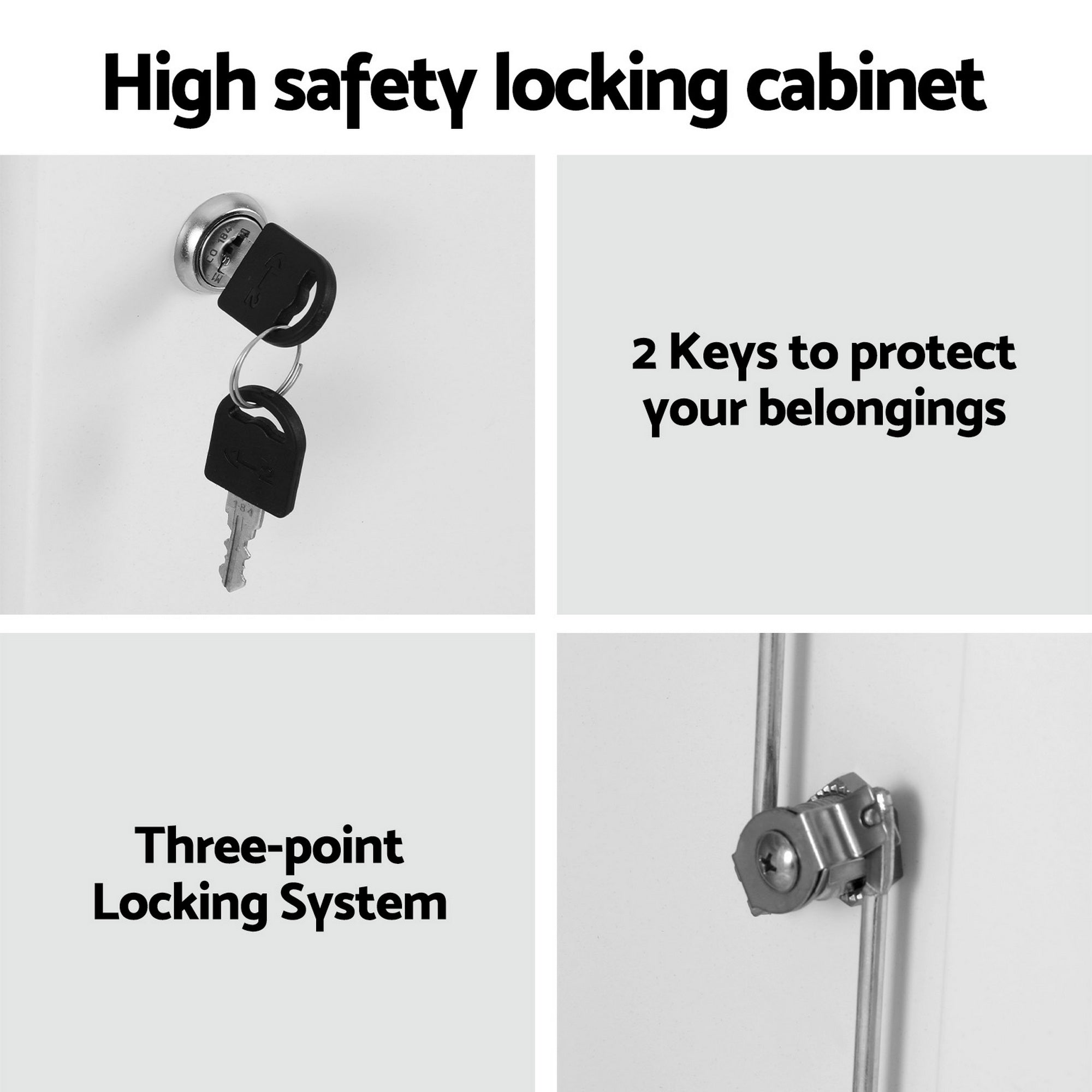 Artiss Steel Locker Cabinet Filing Mental Storage 3-Point Lock Adjustable Shelves White FC-METAL-100-WH