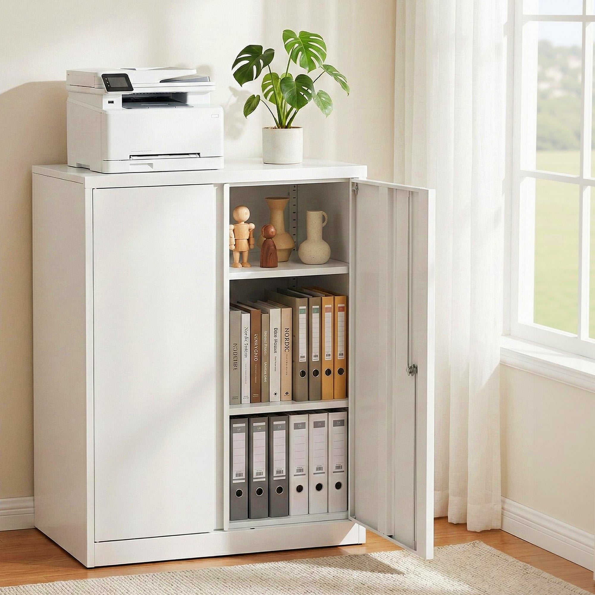 Artiss Steel Locker Cabinet Filing Mental Storage 3-Point Lock Adjustable Shelves White FC-METAL-100-WH