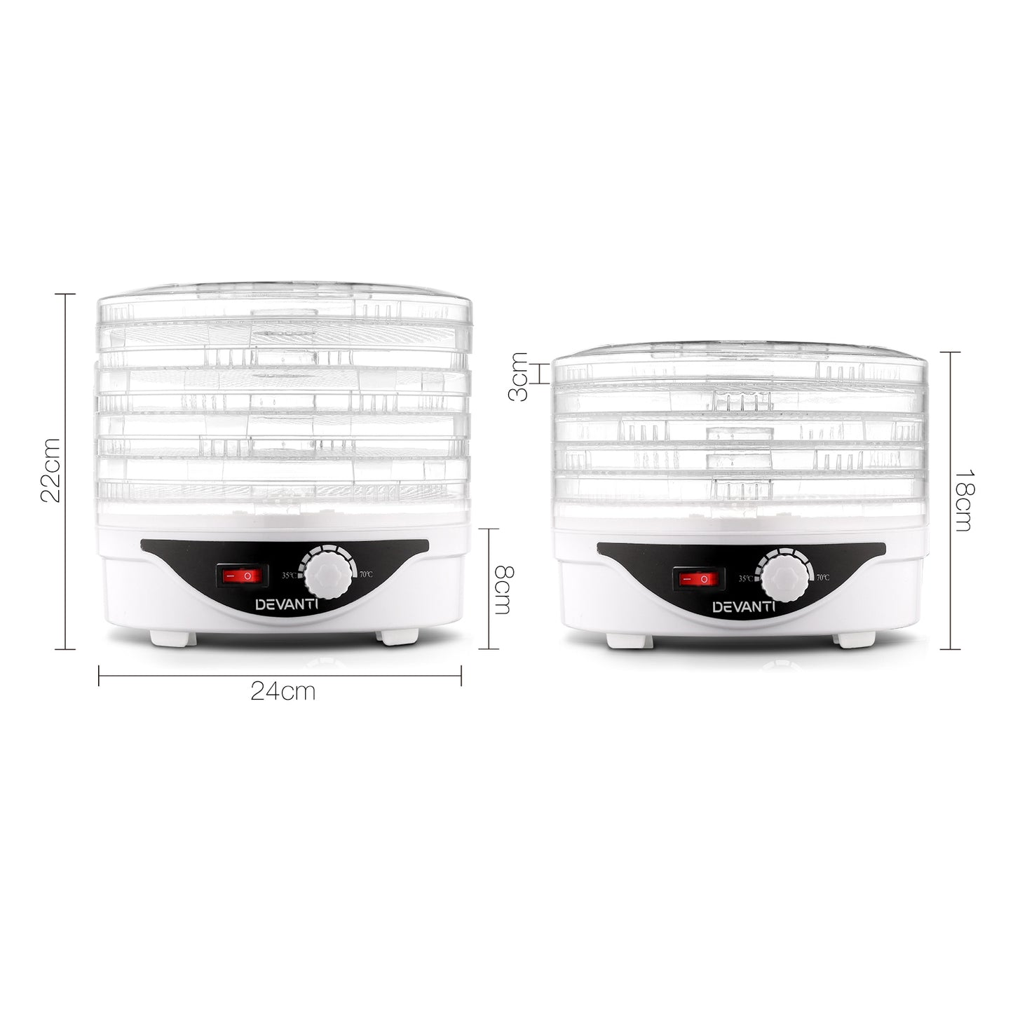 Devanti 5 Trays Food Dehydrator Fruit Dehydrators Pet Beef Jerky Dryer White FD-B-1142-5T-WH