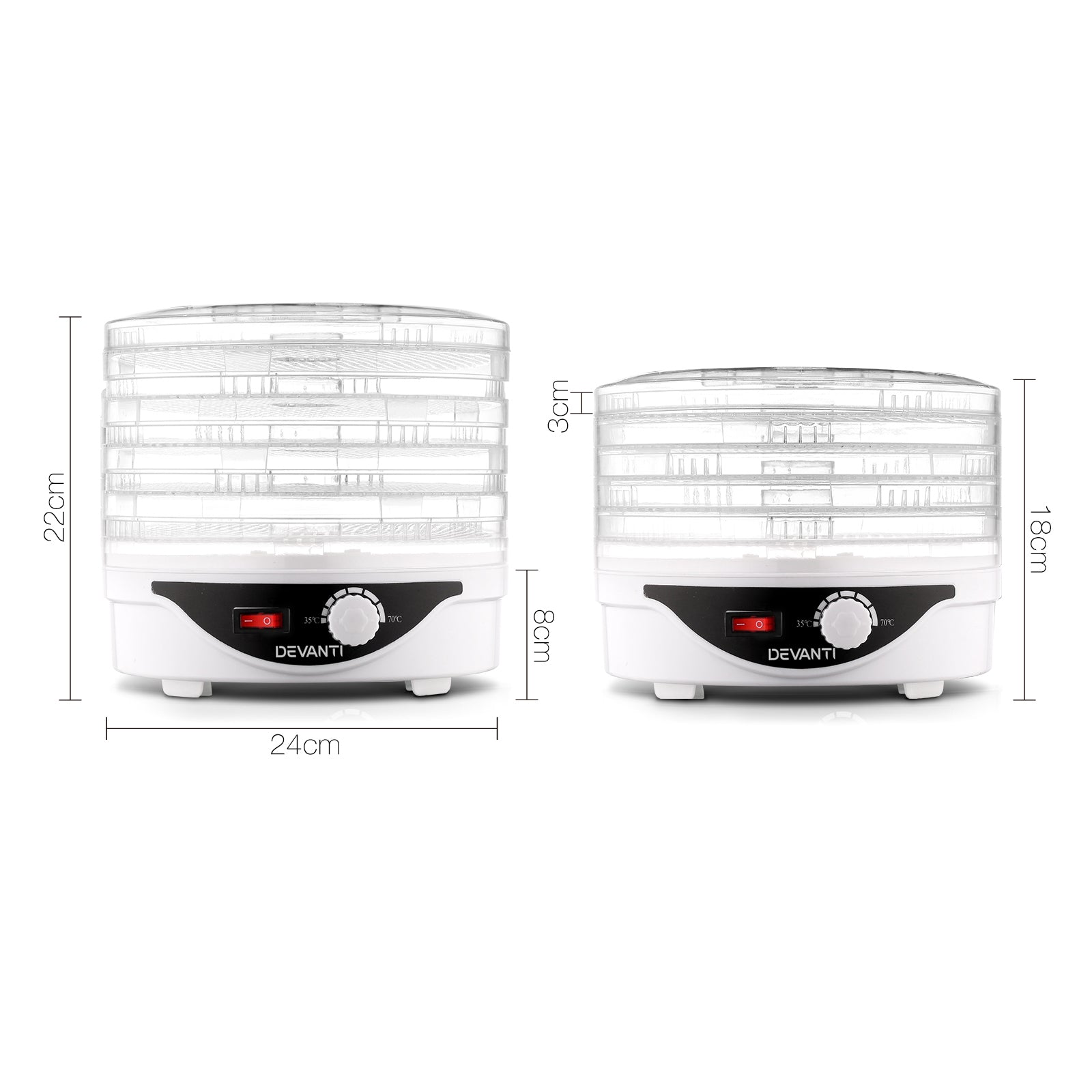 Devanti 5 Trays Food Dehydrator Fruit Dehydrators Pet Beef Jerky Dryer White FD-B-1142-5T-WH
