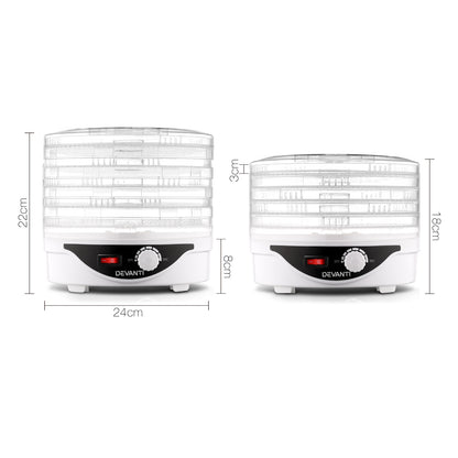 Devanti 5 Trays Food Dehydrator Fruit Dehydrators Pet Beef Jerky Dryer White FD-B-1142-5T-WH