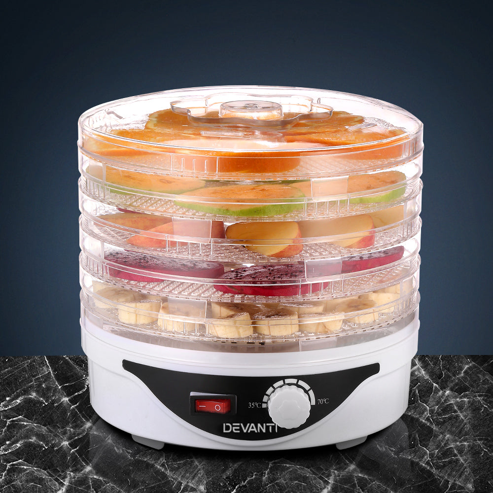 Devanti 5 Trays Food Dehydrator Fruit Dehydrators Pet Beef Jerky Dryer White FD-B-1142-5T-WH