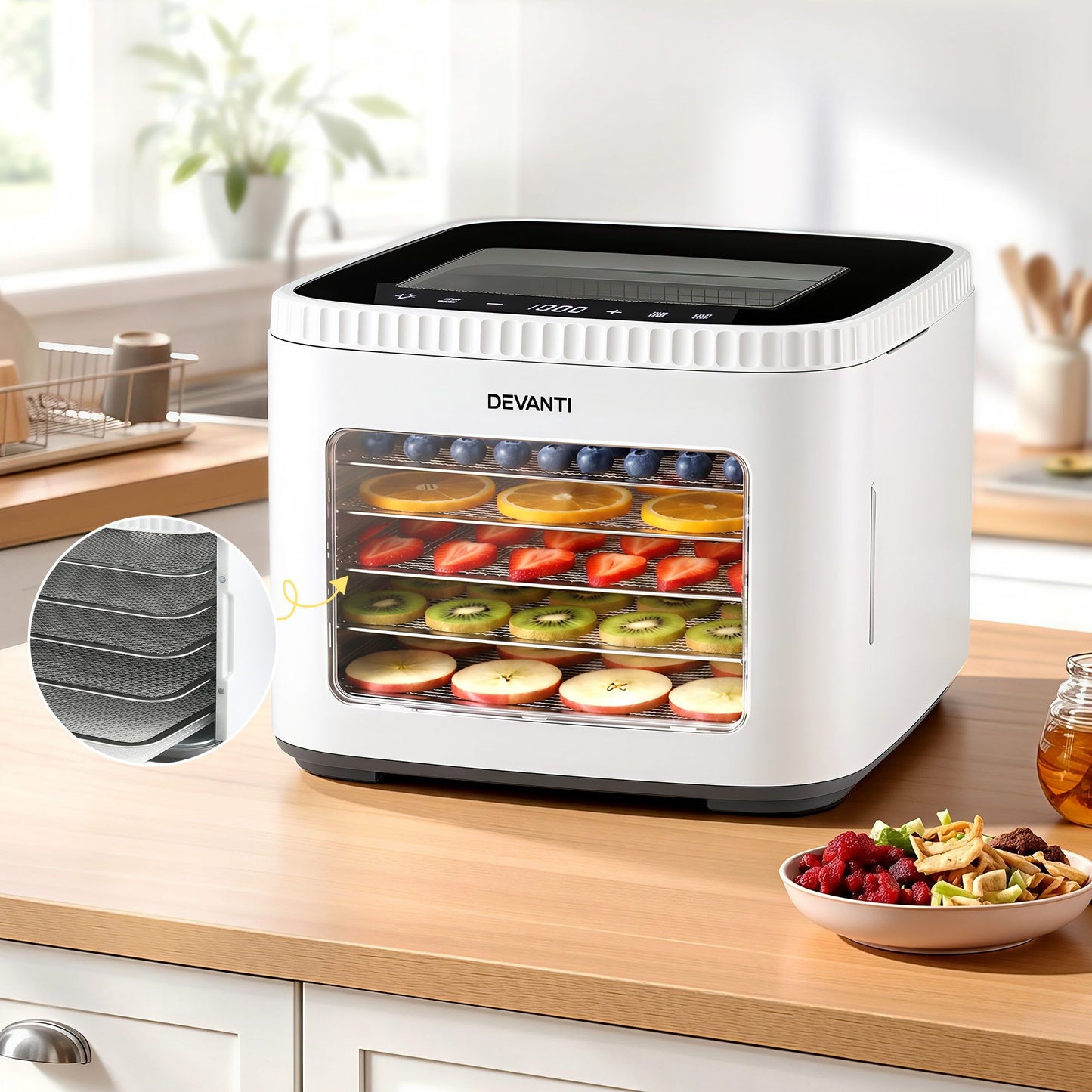 Devanti Food Dehydrator Machine 5 Tray Mini Fruit Dryer Maker White FD-E-309D-5T-WH
