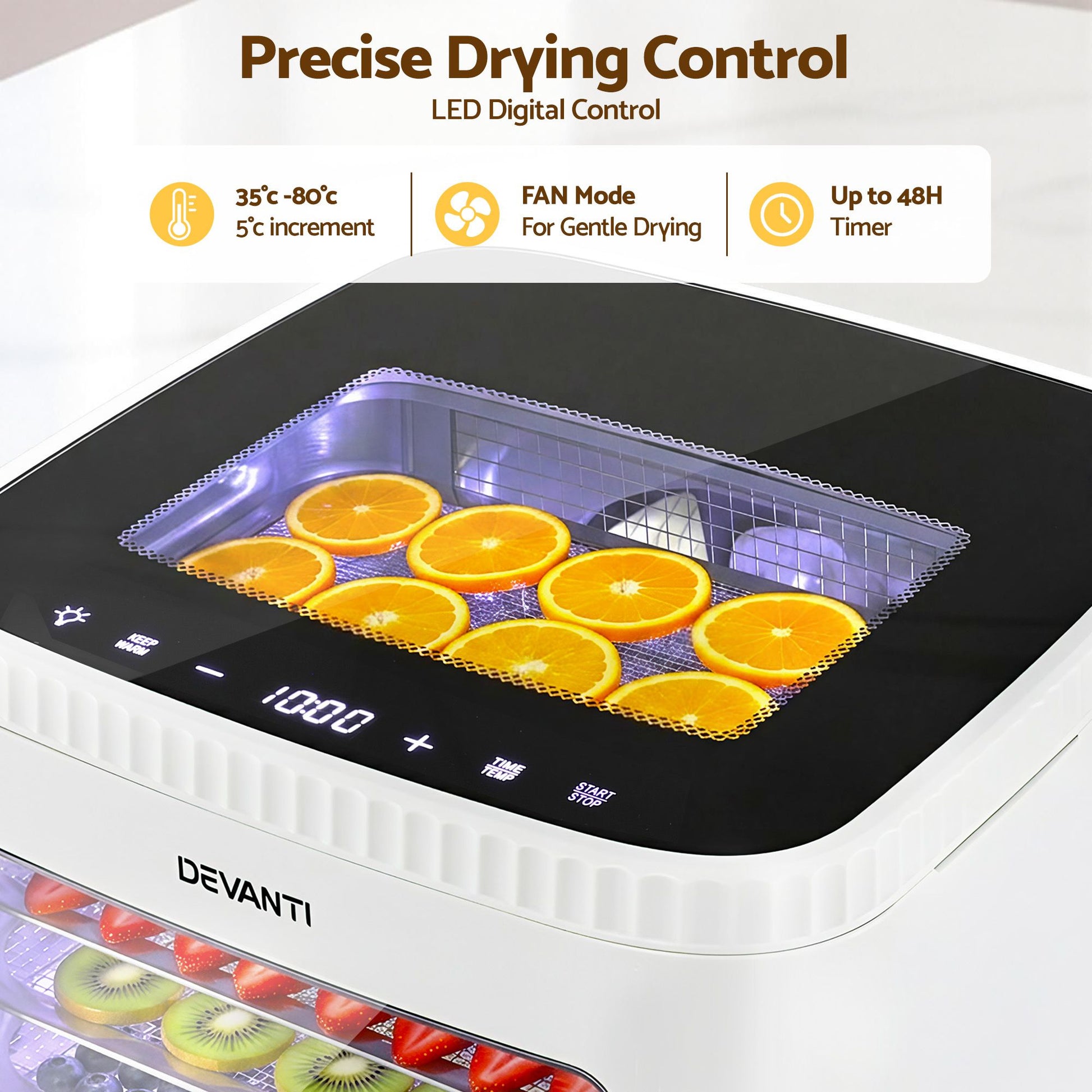 Devanti Food Dehydrator Machine 5 Tray Mini Fruit Dryer Maker White FD-E-309D-5T-WH