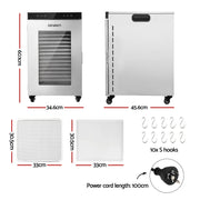 Devanti Food Dehydrator Stainless Steel Fruit Dryer 16 Tray Silver