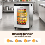 Devanti Food Dehydrator Stainless Steel Fruit Dryer 16 Tray Silver