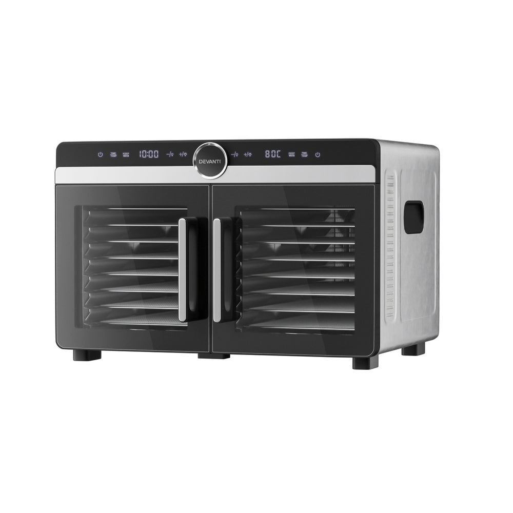 Devanti 16 Trays Food Dehydrator Dual-Zone Stainless Steel FD-E-601A-16T-SS