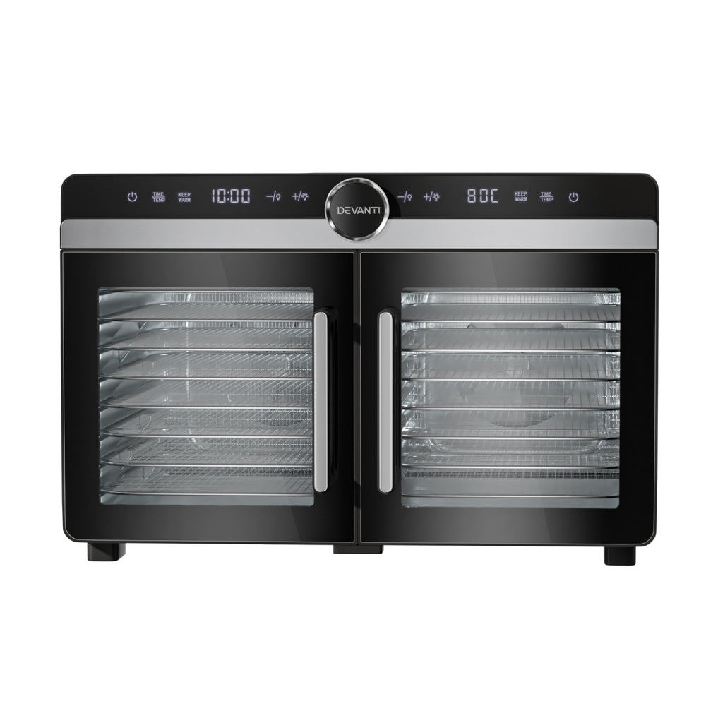 Devanti 16 Trays Food Dehydrator Dual-Zone Stainless Steel FD-E-601A-16T-SS