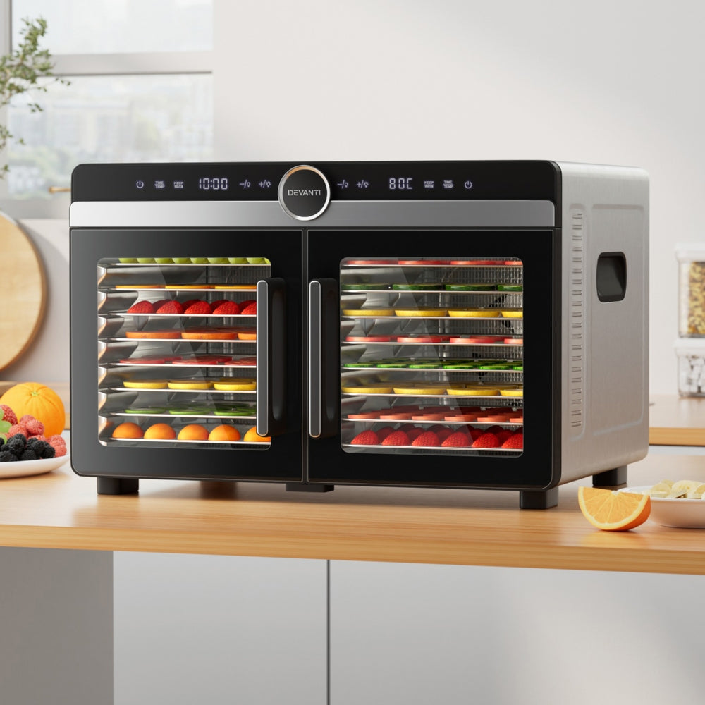 Devanti 16 Trays Food Dehydrator Dual-Zone Stainless Steel FD-E-601A-16T-SS