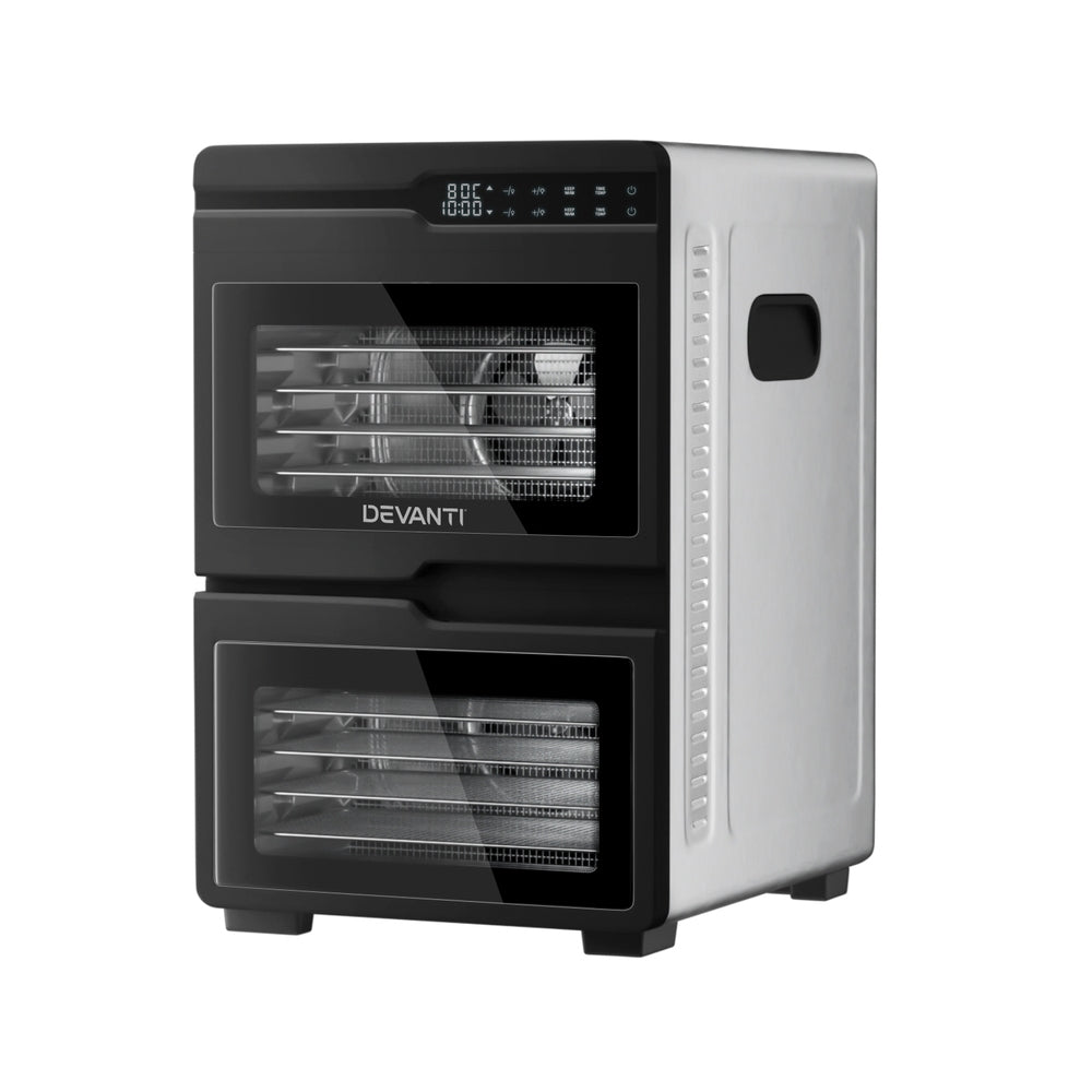 Devanti 12 Trays Food Dehydrator Dual-Zone Stainless Steel Fruit Jerky Dryer FD-E-661A-12T-SS