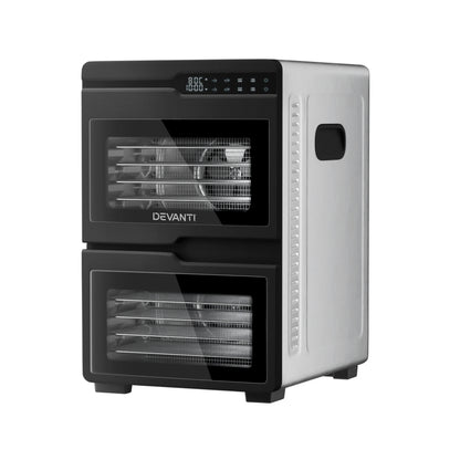 Devanti 12 Trays Food Dehydrator Dual-Zone Stainless Steel Fruit Jerky Dryer FD-E-661A-12T-SS