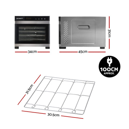 Devanti Food Dehydrator 6 Tray Fruit Dryer Jerky Maker With Stainless Steel Rack