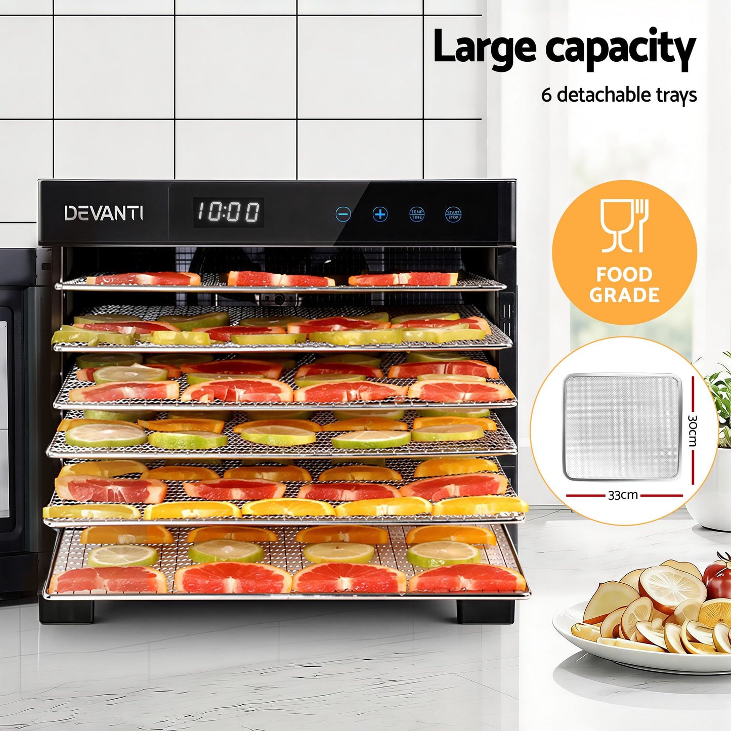 Devanti Food Dehydrator 6 Tray Fruit Dryer Jerky Maker With Stainless Steel Rack FD-E-RACK-306
