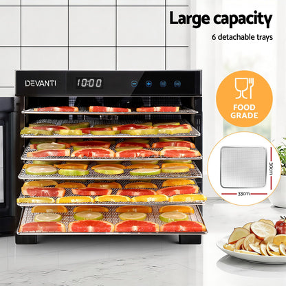 Devanti Food Dehydrator 6 Tray Fruit Dryer Jerky Maker With Stainless Steel Rack FD-E-RACK-306