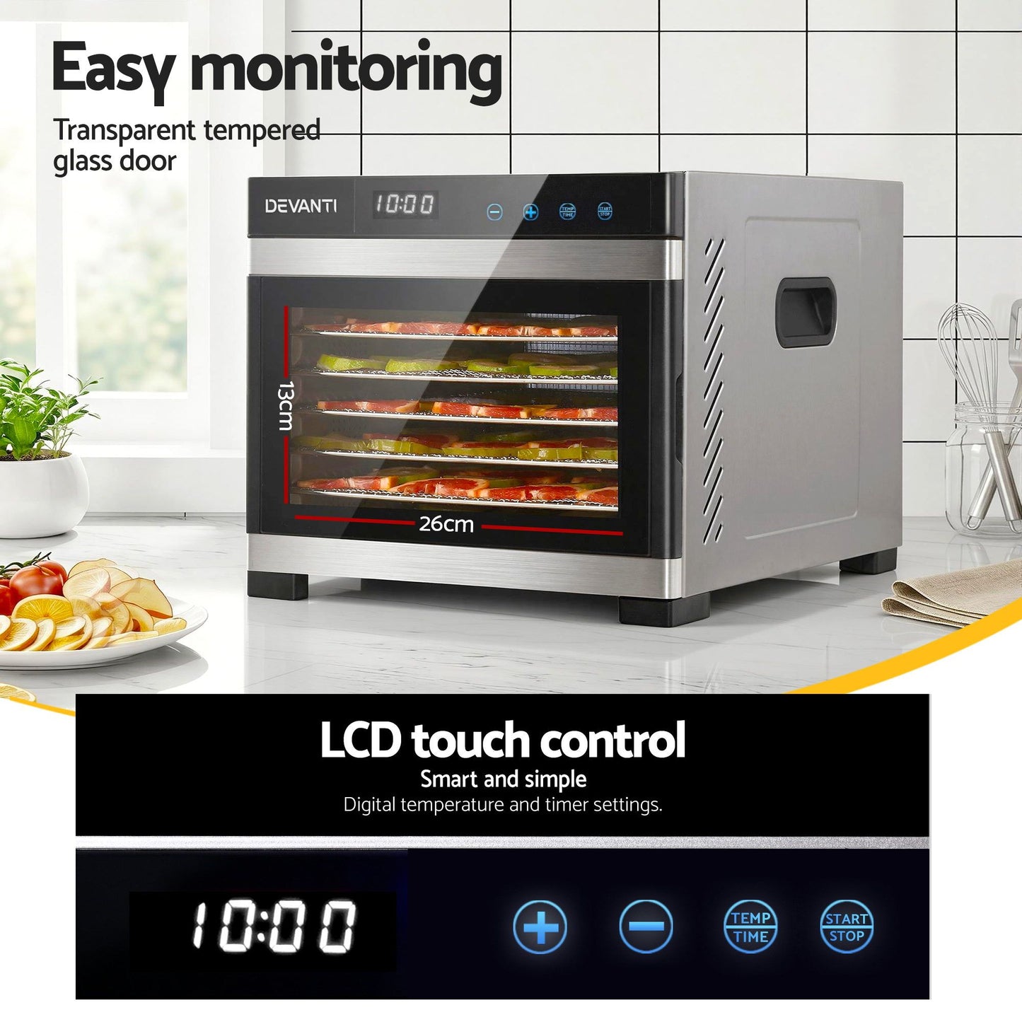 Devanti Food Dehydrator 6 Tray Fruit Dryer Jerky Maker With Stainless Steel Rack FD-E-RACK-306