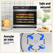 Devanti Food Dehydrator 6 Tray Fruit Dryer Jerky Maker With Stainless Steel Rack