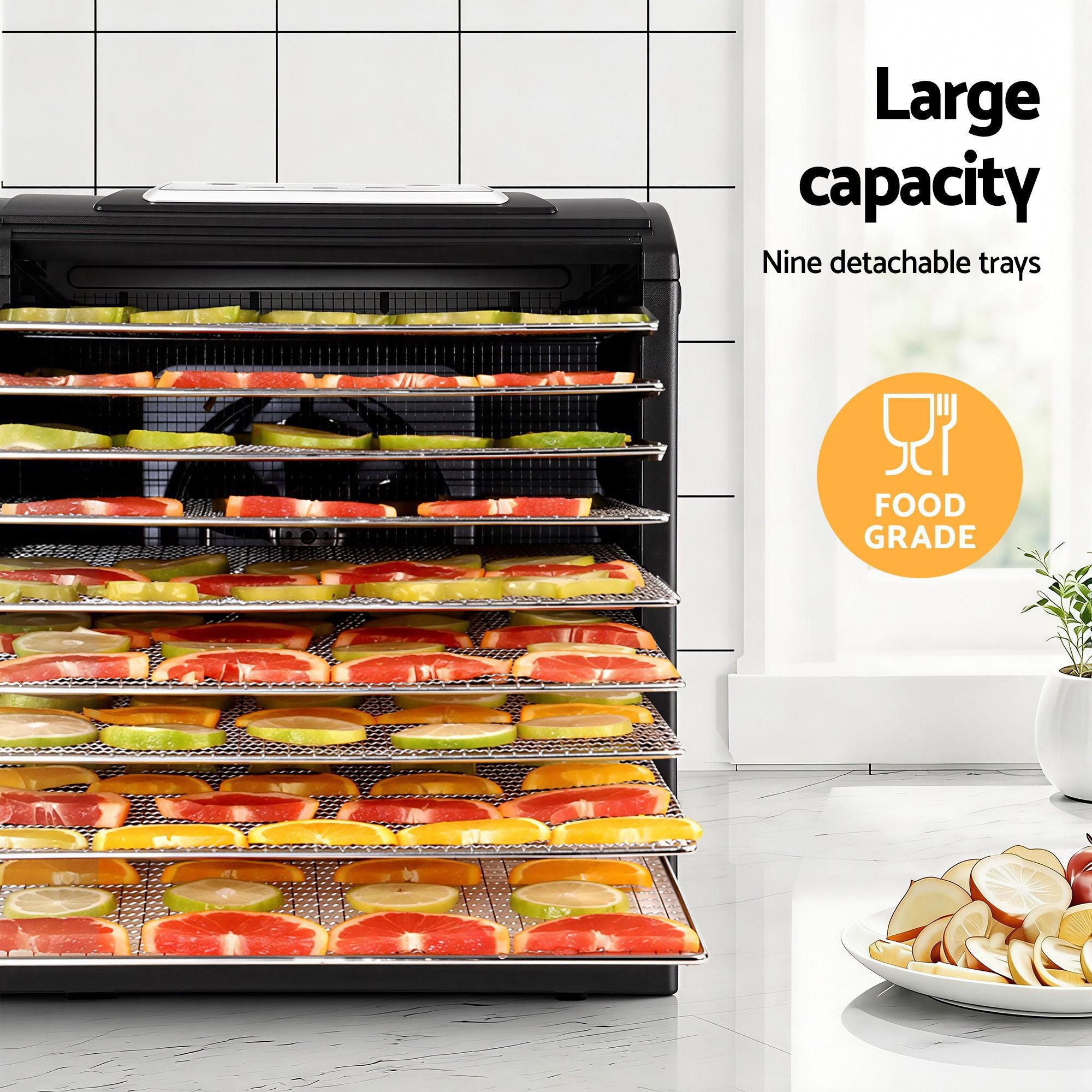 Devanti 9 Trays Food Dehydrator with Hanging Stainless Steel Tray FD-E-RACK-333H