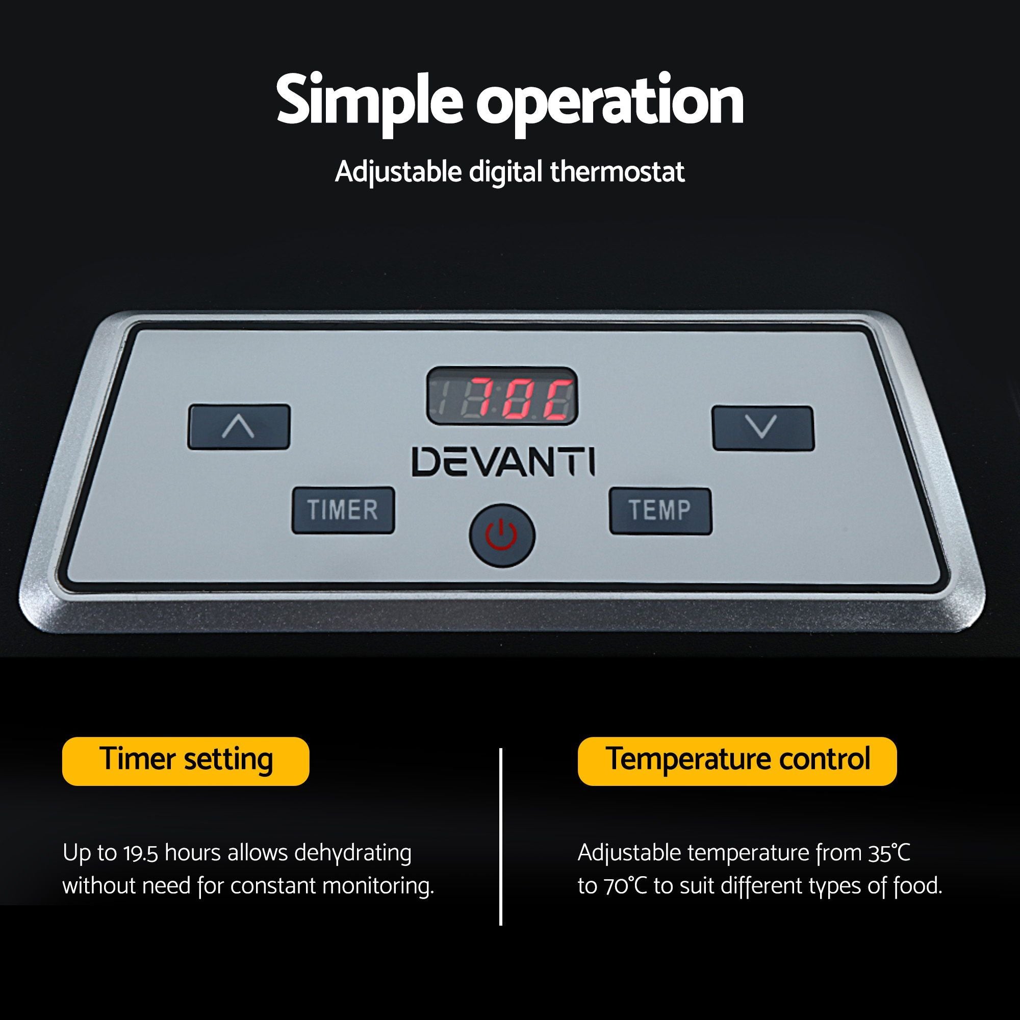 Devanti 9 Trays Food Dehydrator with Hanging Stainless Steel Tray FD-E-RACK-333H