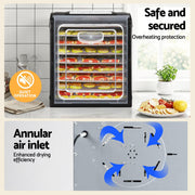 Devanti 9 Trays Food Dehydrator with Hanging Stainless Steel Tray FD-E-RACK-333H