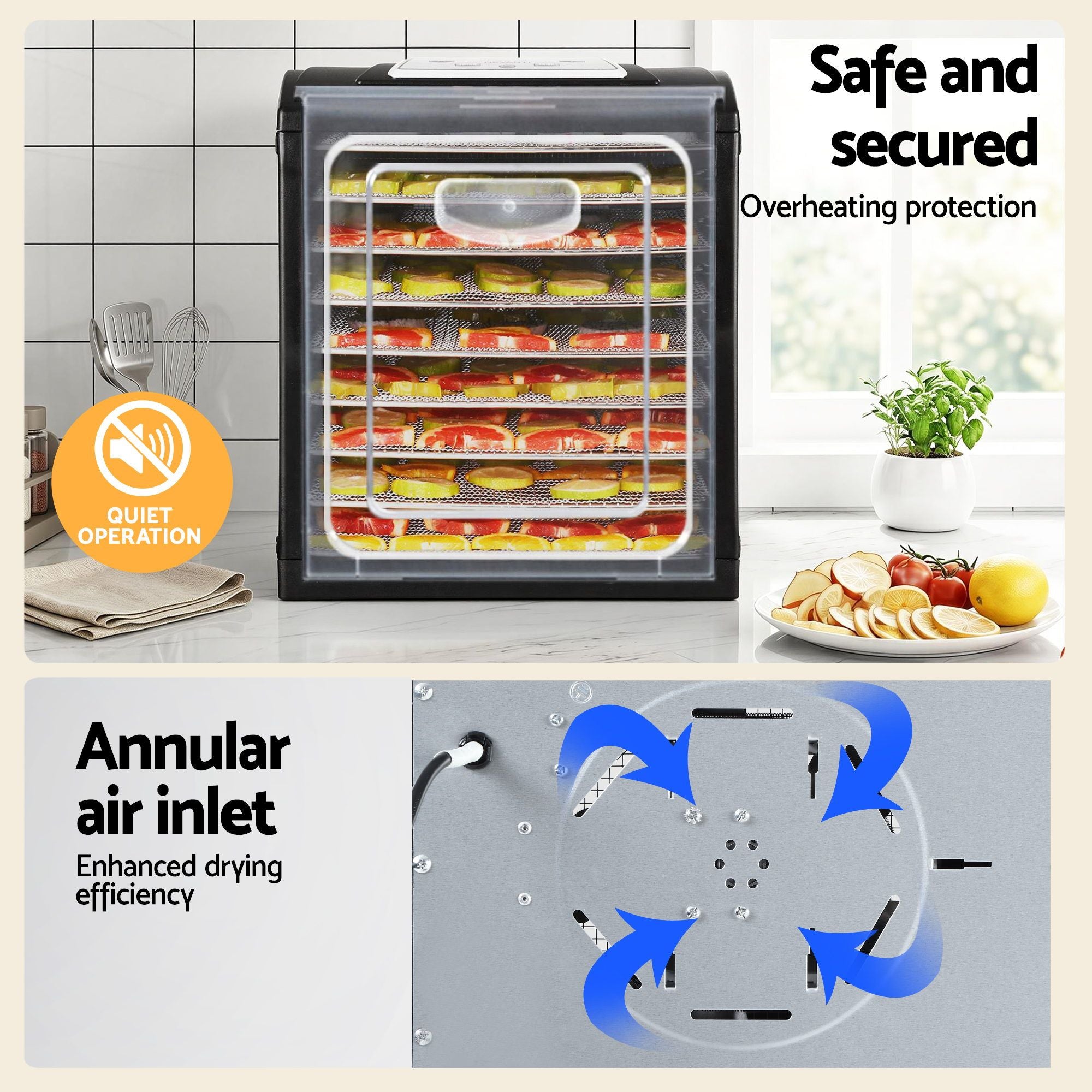 Devanti 9 Trays Food Dehydrator with Hanging Stainless Steel Tray FD-E-RACK-333H