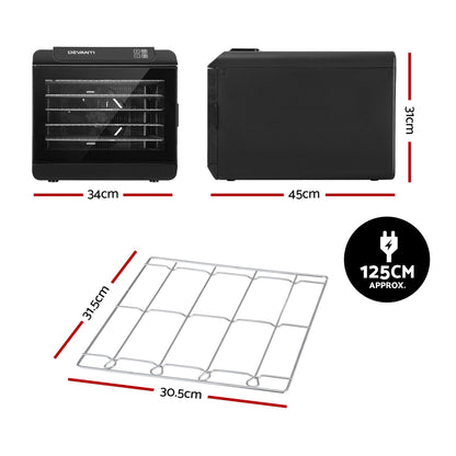 Devanti Food Dehydrator 6 Tray Fruit Dryer Jerky Maker With Stainless Steel Rack FD-E-RACK-363