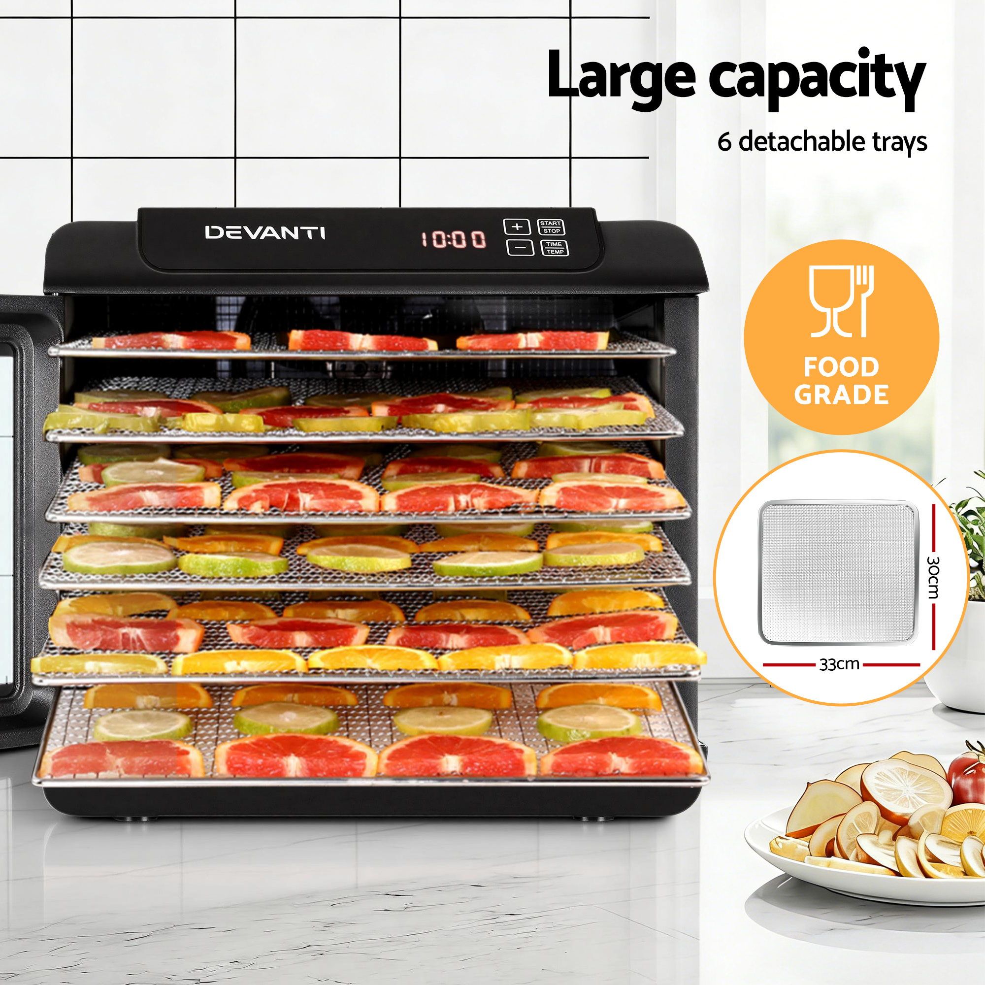 Devanti Food Dehydrator 6 Tray Fruit Dryer Jerky Maker With Stainless Steel Rack