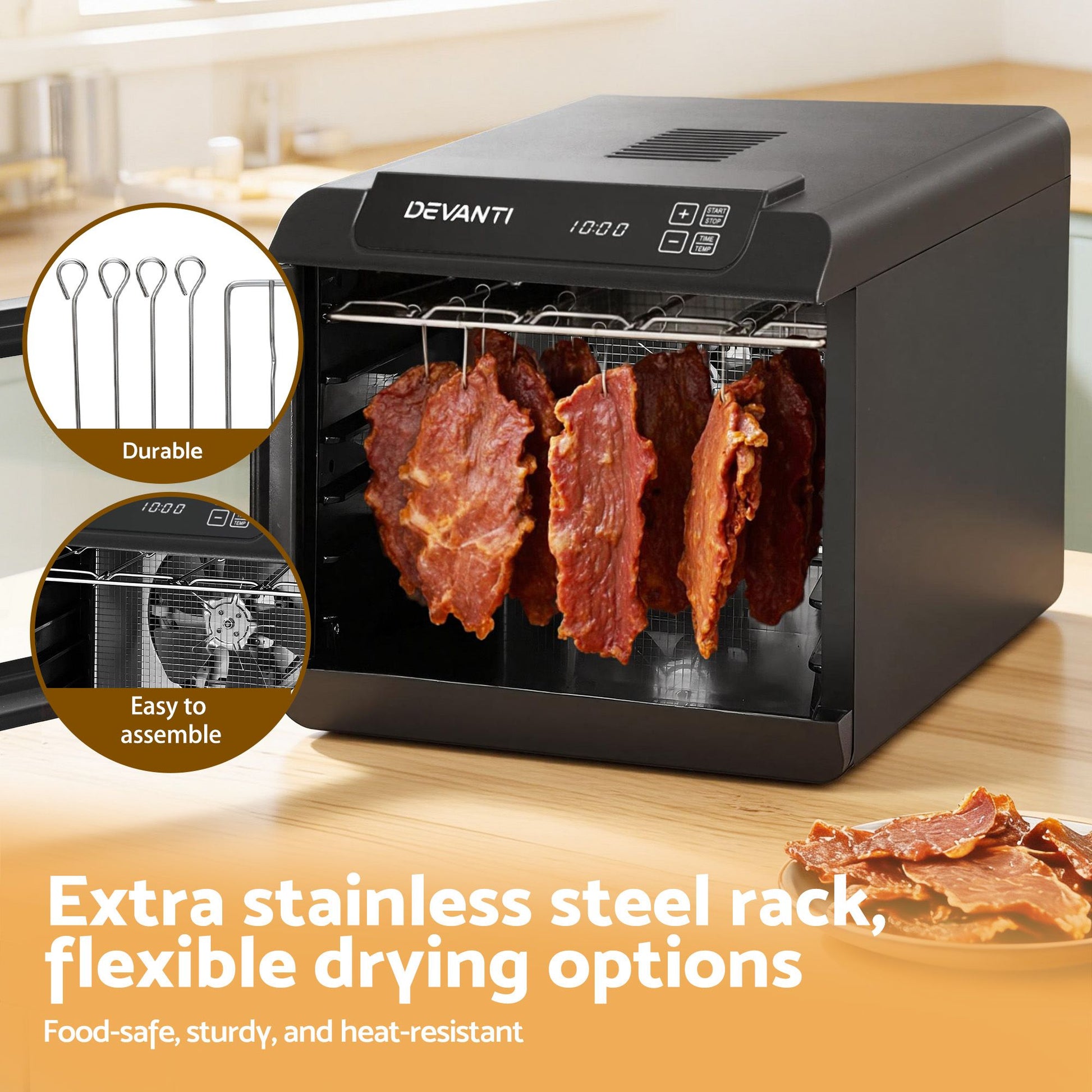 Devanti Food Dehydrator 6 Tray Fruit Dryer Jerky Maker With Stainless Steel Rack FD-E-RACK-363