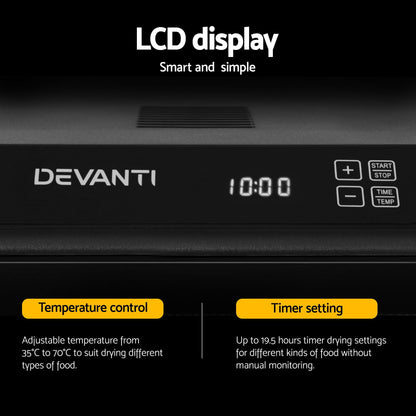 Devanti Food Dehydrator 6 Tray Fruit Dryer Jerky Maker With Stainless Steel Rack FD-E-RACK-363