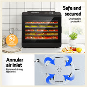 Devanti Food Dehydrator 6 Tray Fruit Dryer Jerky Maker With Stainless Steel Rack