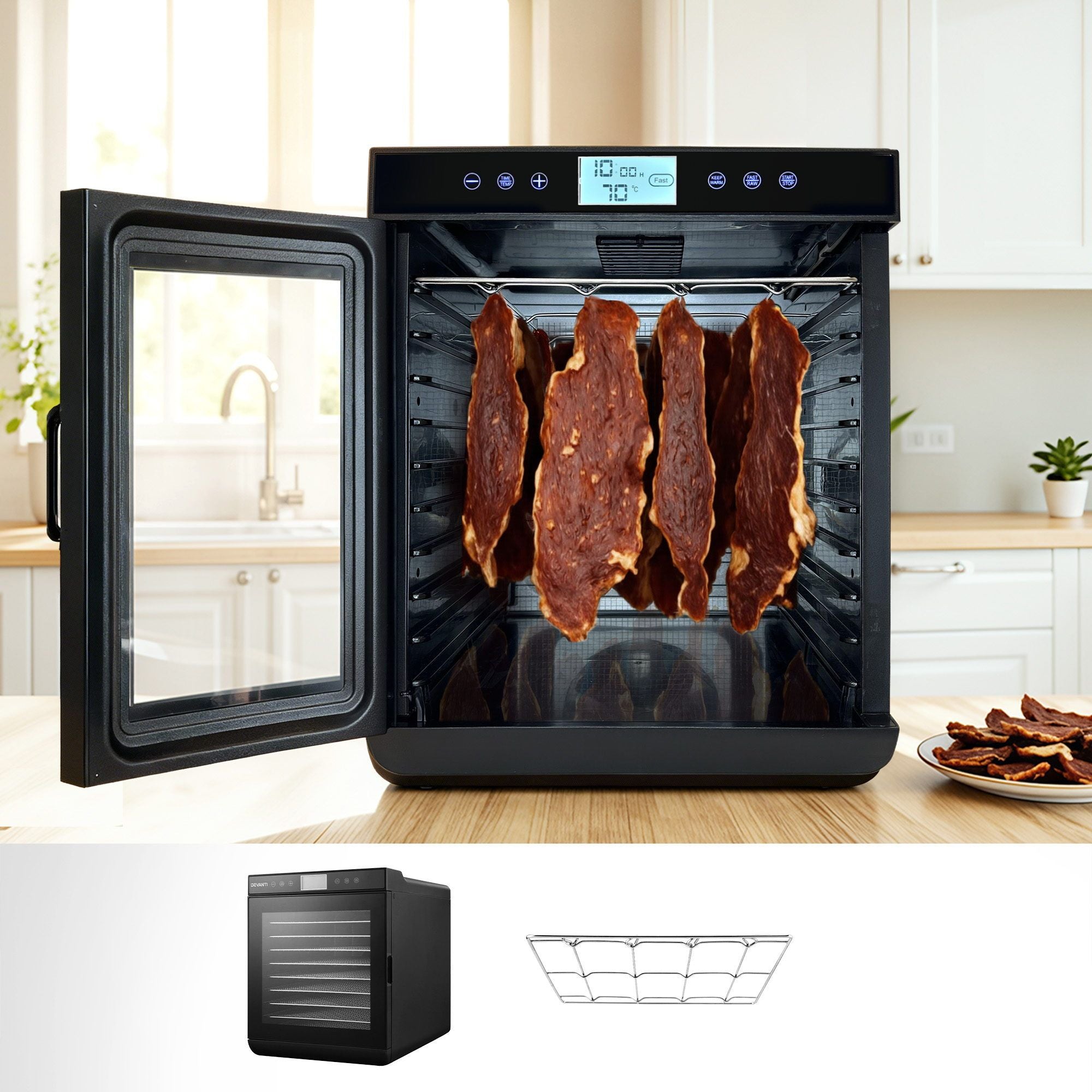 Devanti 10 Trays Food Dehydrator with Stainless Steel Tray FD-E-RACK-383B