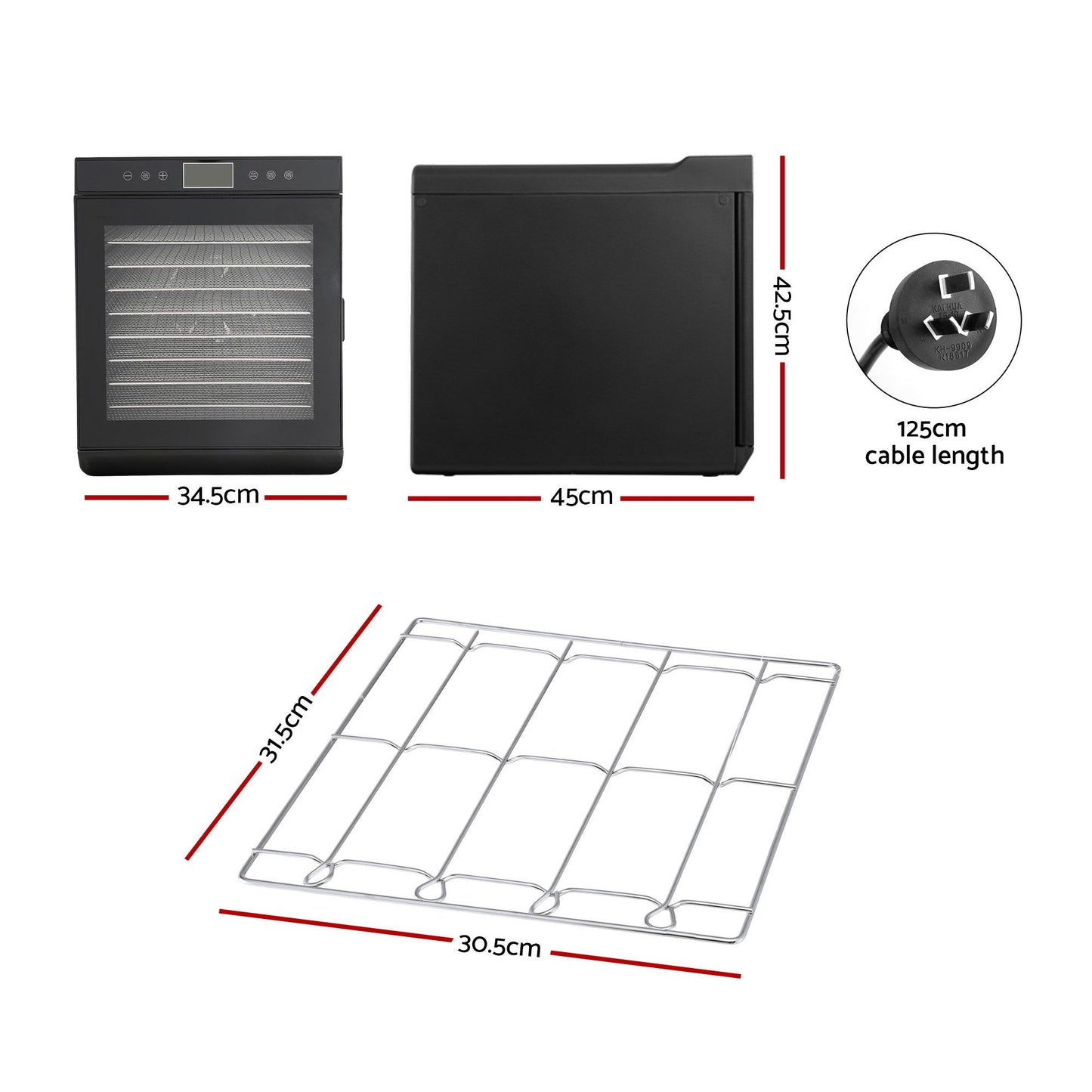 Devanti 10 Trays Food Dehydrator with Stainless Steel Tray FD-E-RACK-383B