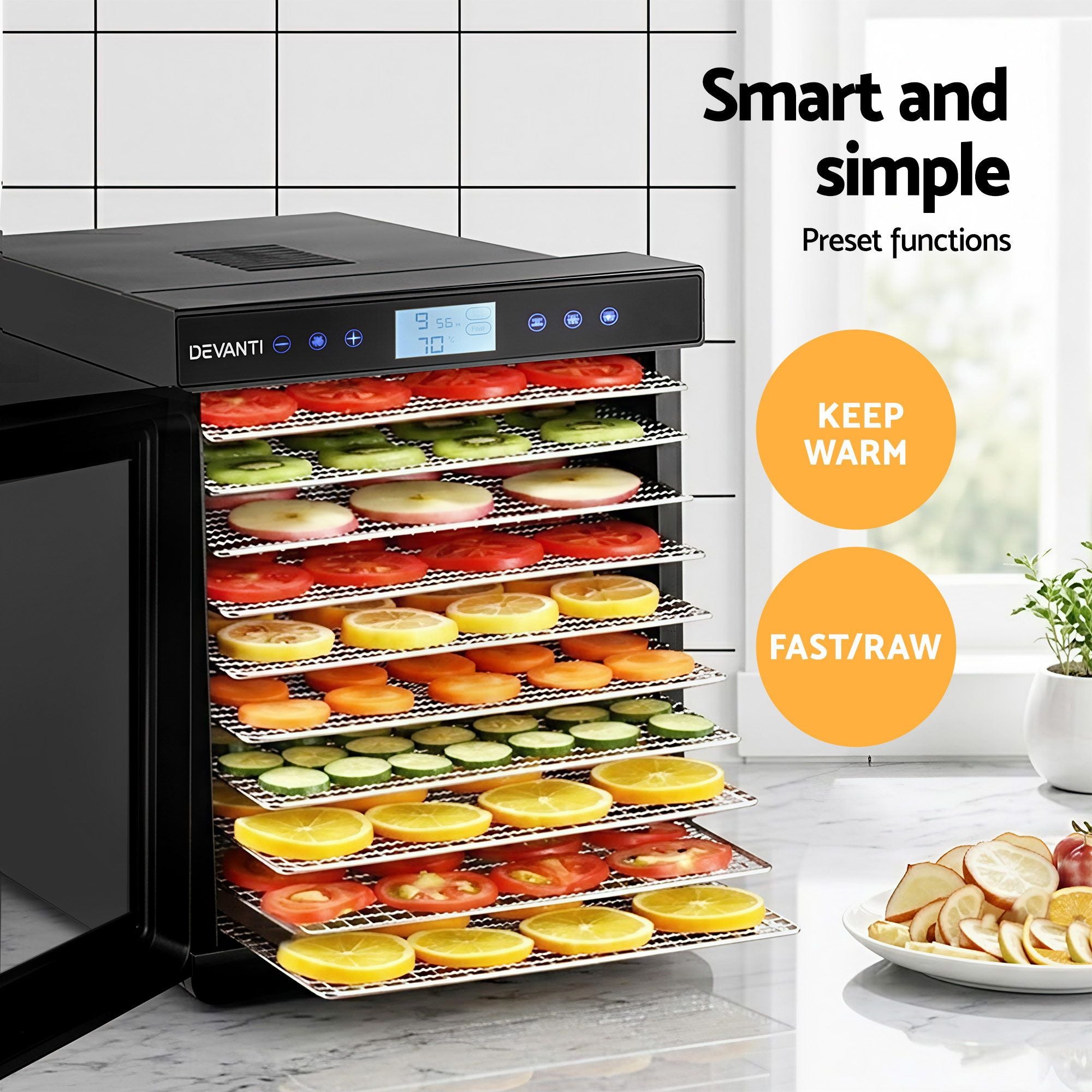 Devanti 10 Trays Food Dehydrator with Stainless Steel Tray FD-E-RACK-383B