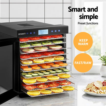 Devanti 10 Trays Food Dehydrator with Stainless Steel Tray FD-E-RACK-383B