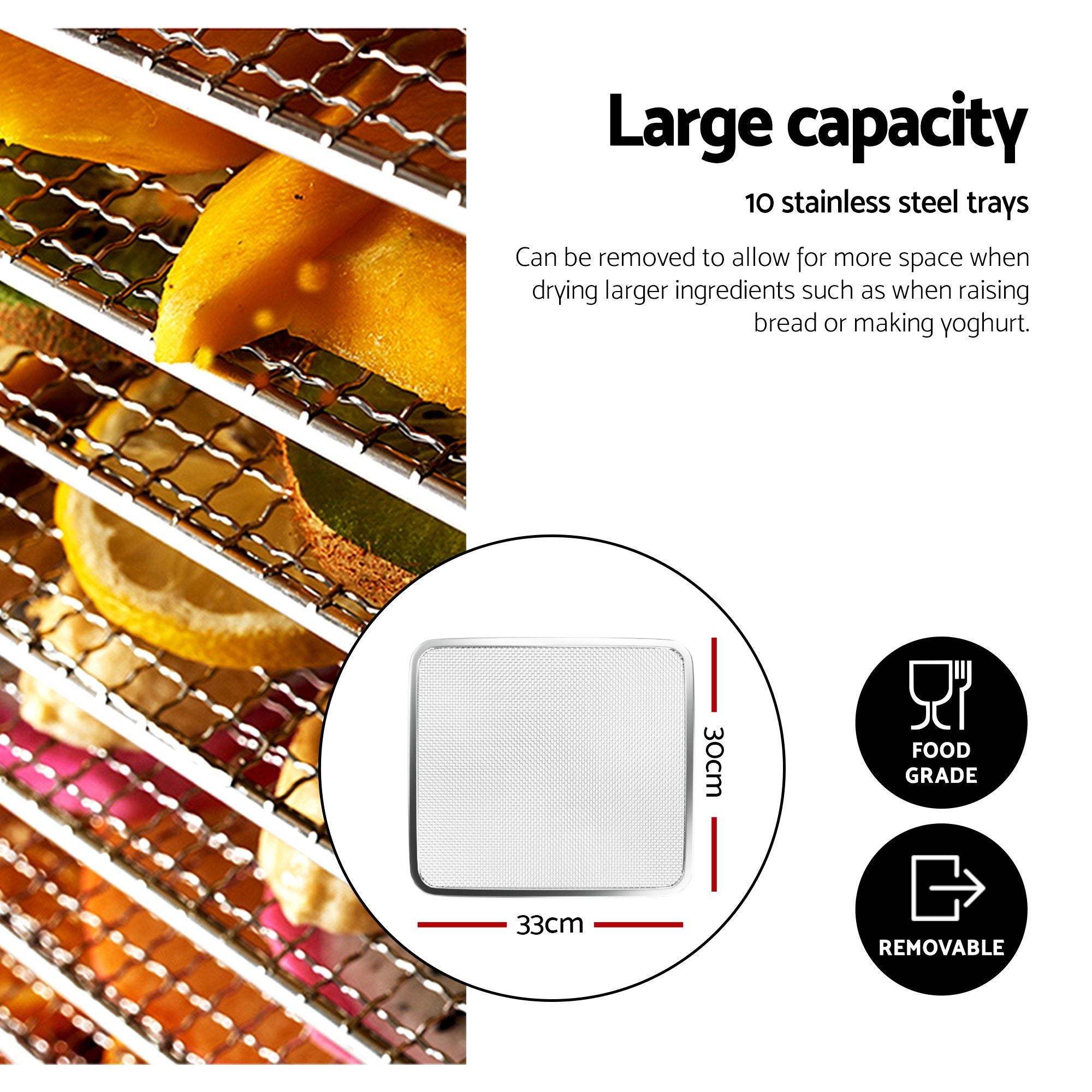 Devanti 10 Trays Food Dehydrator with Stainless Steel Tray FD-E-RACK-383B