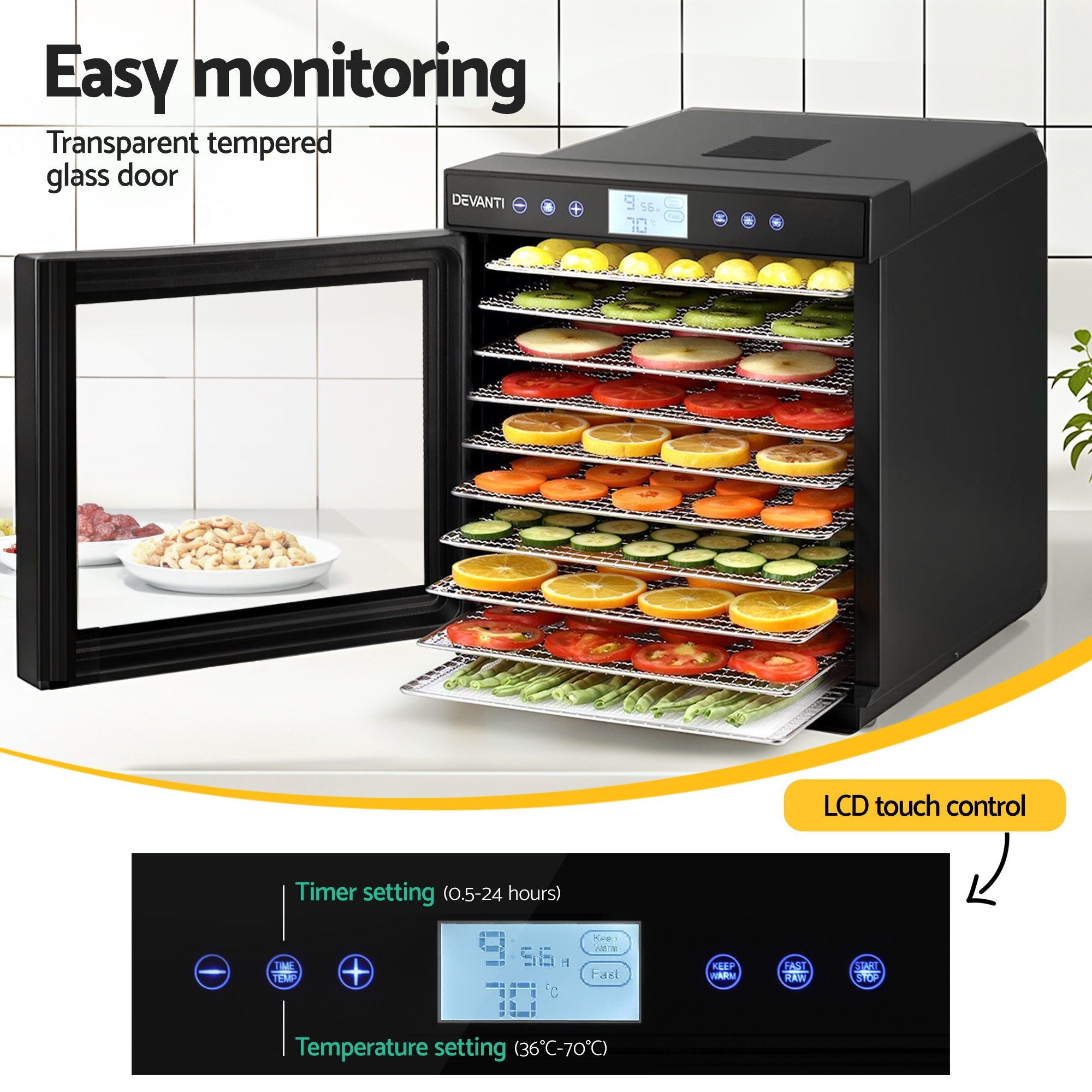 Devanti 10 Trays Food Dehydrator with Stainless Steel Tray FD-E-RACK-383B