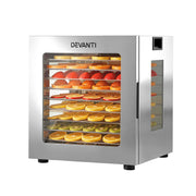 Devanti 10 Trays Food Dehydrator Stainless Steel Visible Glass Door 850W FD-F-1013-10T-SS