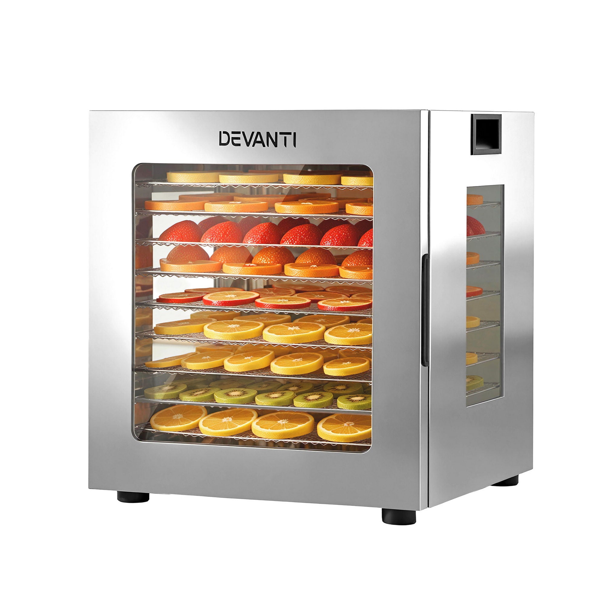 Devanti 10 Trays Food Dehydrator Stainless Steel Visible Glass Door 850W FD-F-1013-10T-SS