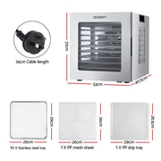 Devanti 10 Trays Food Dehydrator Stainless Steel Visible Glass Door 850W FD-F-1013-10T-SS