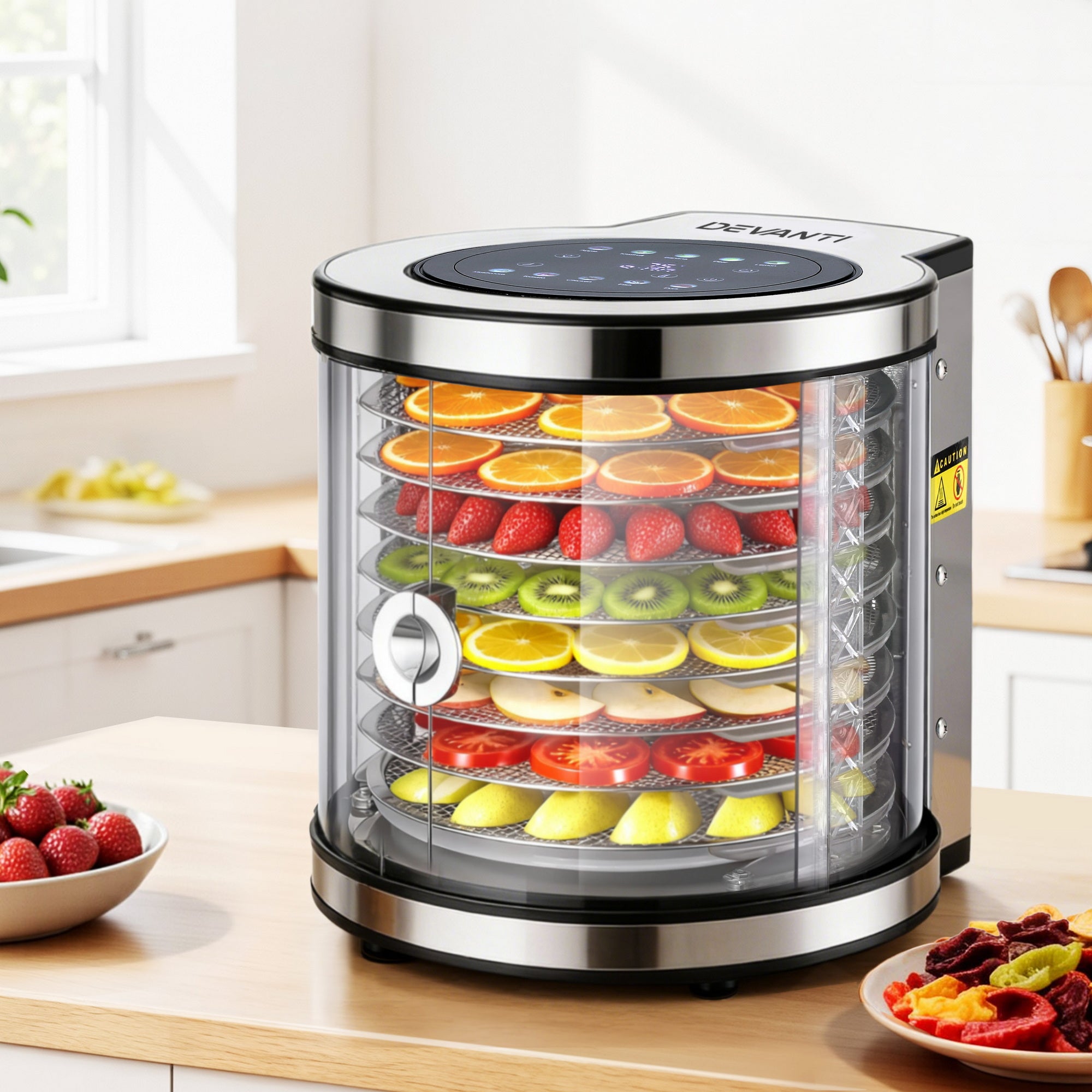 Devanti 8 Trays Food Dehydrator Stainless Steel Auto-Rotate 10 Programs 700W FD-F-360-8T-SS