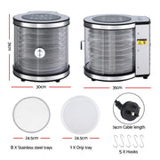 Devanti 8 Trays Food Dehydrator Stainless Steel Auto-Rotate 10 Programs 700W FD-F-360-8T-SS