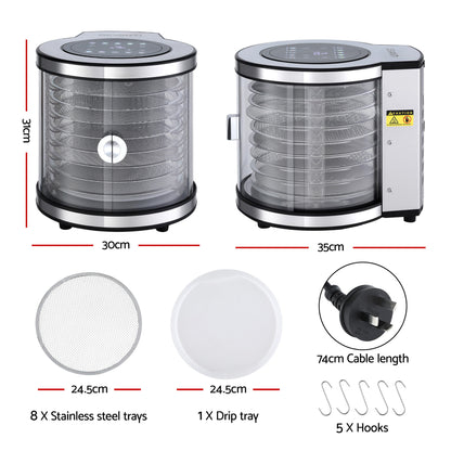 Devanti 8 Trays Food Dehydrator Stainless Steel Auto-Rotate 10 Programs 700W FD-F-360-8T-SS