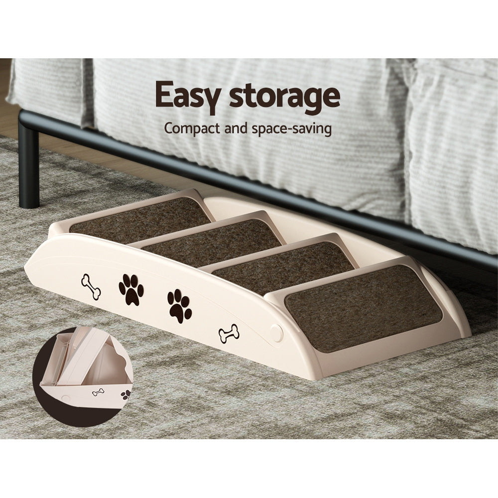 i.Pet Dog Ramp Steps For Bed Sofa Car Pet Stairs Ladder Portable Foldable Beige FDR-D-433-BG