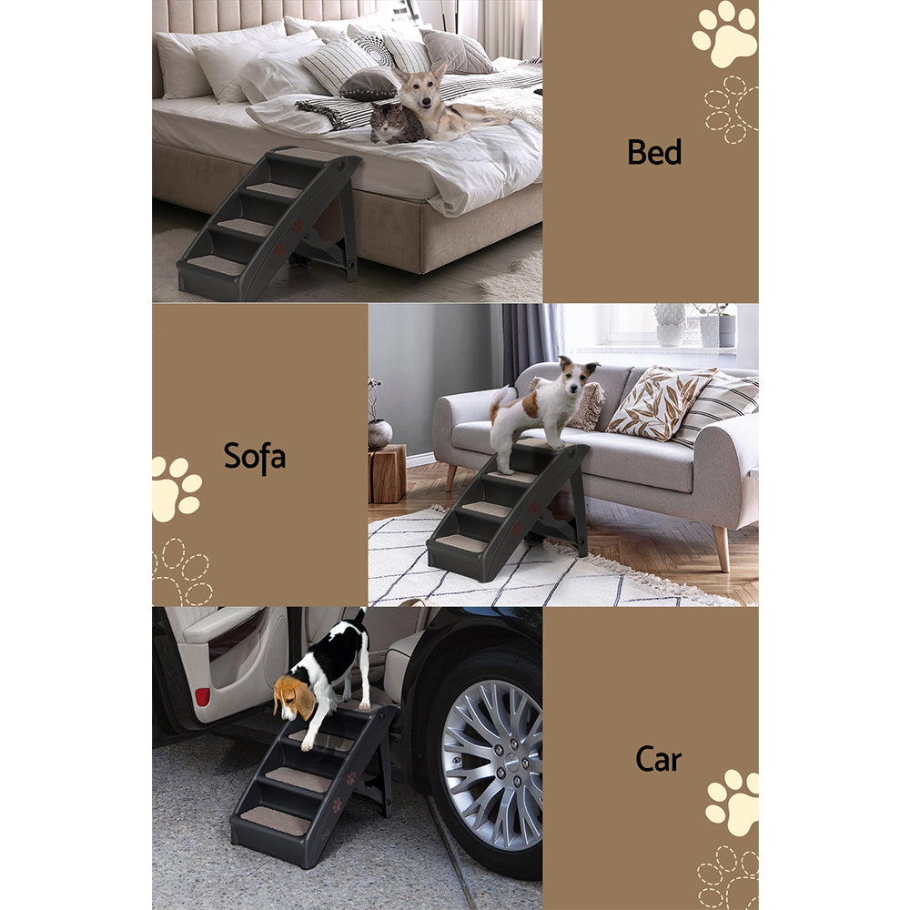 i.Pet Dog Ramp Steps For Bed Sofa Car Pet Stairs Ladder Portable Foldable Black FDR-D-433-BK