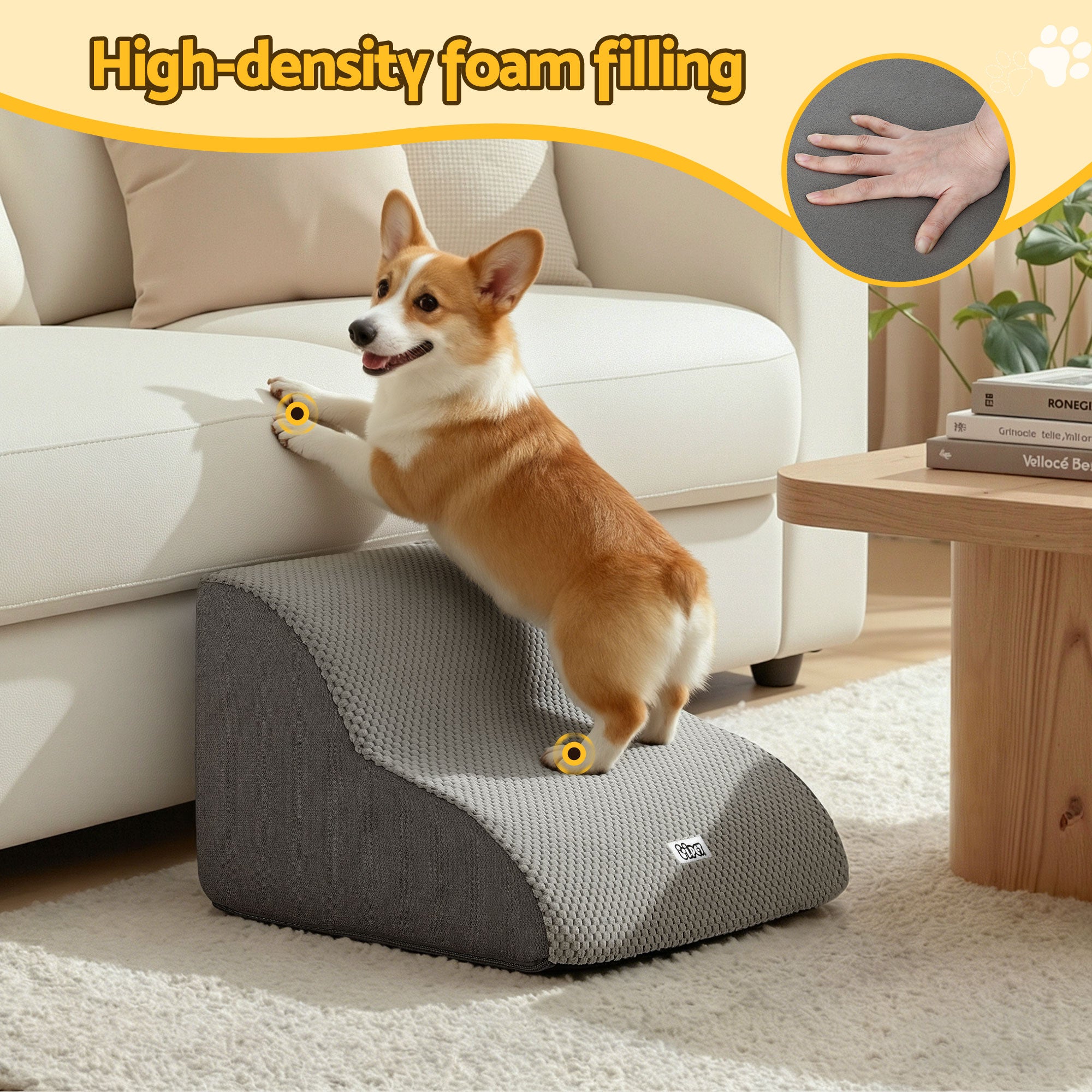 i.Pet Dog Ramp 2 Steps For Small Dogs Bed Sofa Car Foam Non-Slip Pet Cat Stairs FDR-D-FOAM-2T-GR
