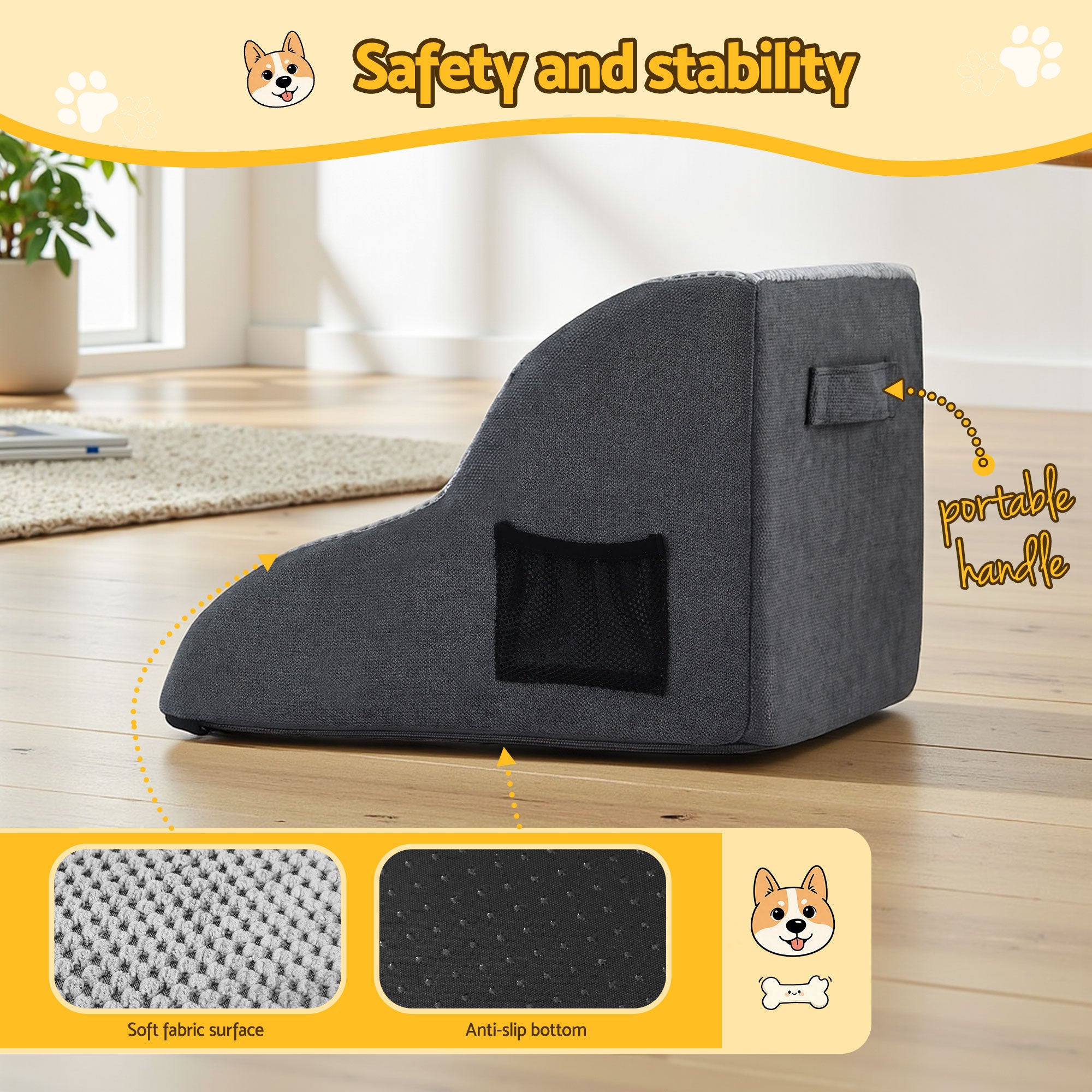 i.Pet Dog Ramp 2 Steps For Small Dogs Bed Sofa Car Foam Non-Slip Pet Cat Stairs FDR-D-FOAM-2T-GR