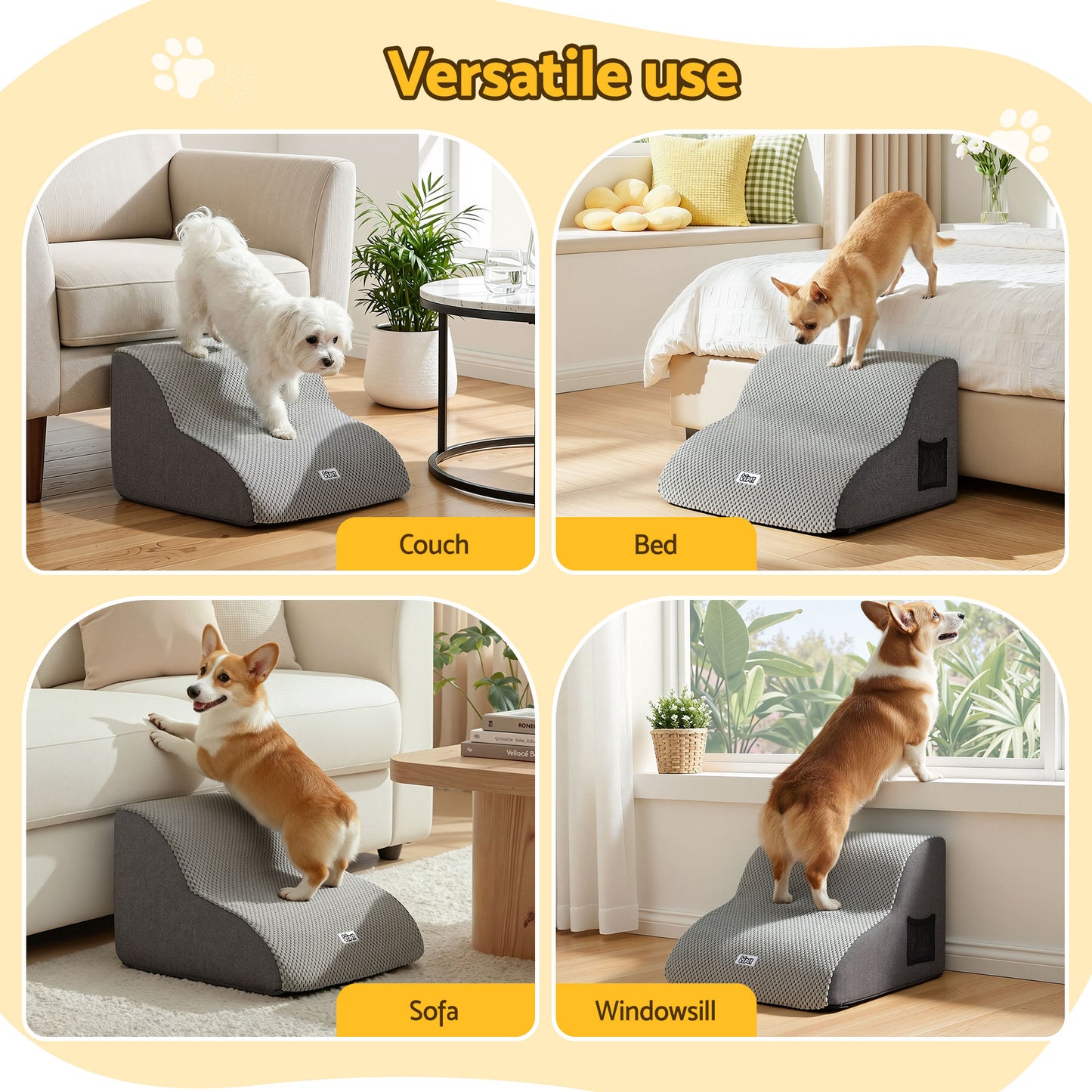 i.Pet Dog Ramp 2 Steps For Small Dogs Bed Sofa Car Foam Non-Slip Pet Cat Stairs FDR-D-FOAM-2T-GR