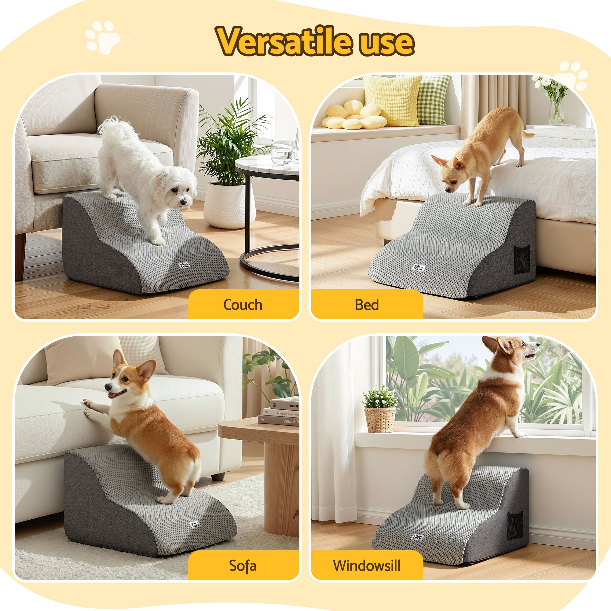 i.Pet Dog Ramp 2 Steps For Small Dogs Bed Sofa Car Foam Non-Slip Pet Cat Stairs FDR-D-FOAM-2T-GR