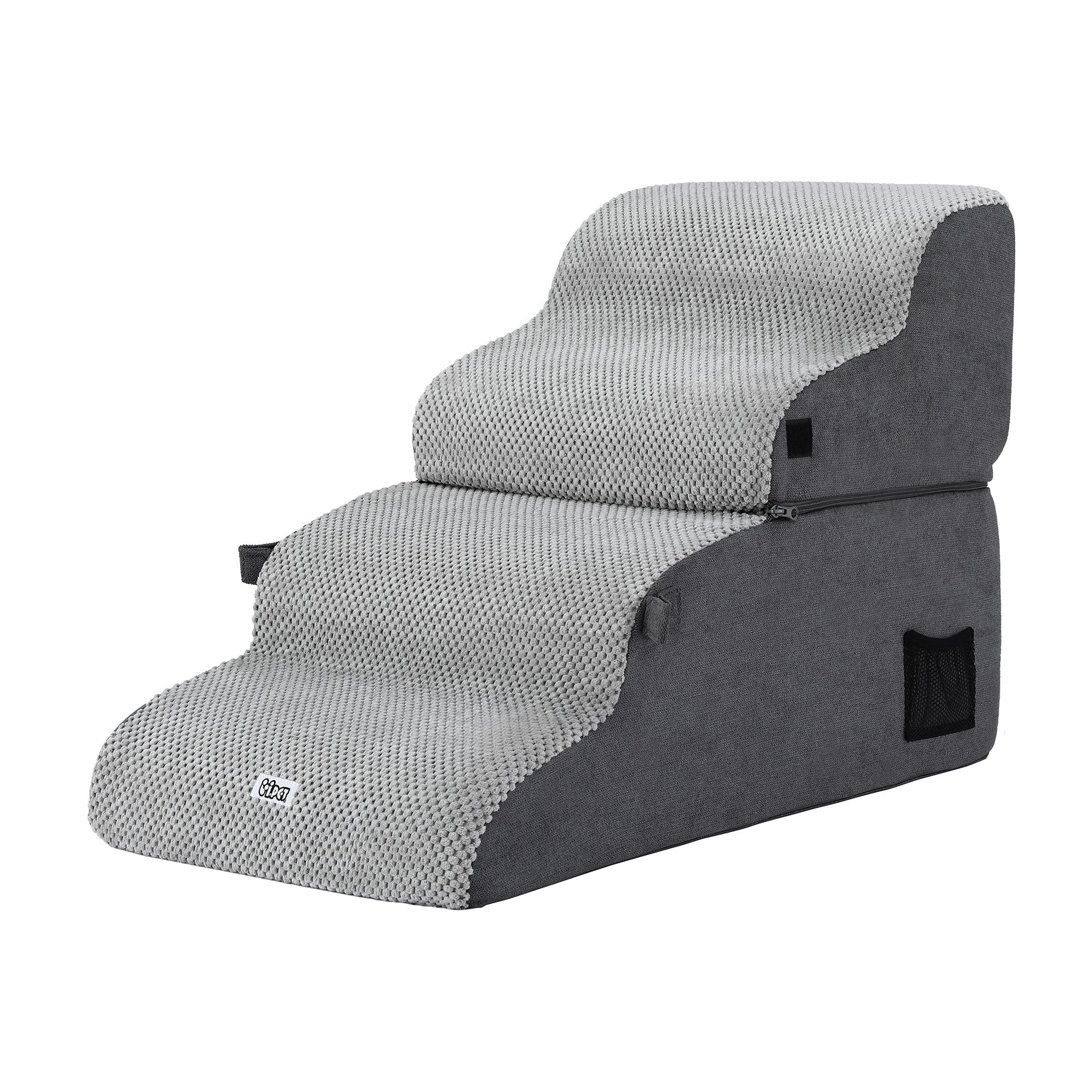 i.Pet Dog Stairs and Bed 2-in-1 Sofa Car Foam Non-Slip Washable Pet Stairs Indoor Grey FDR-D-FOAM-4T-2IN1-GR