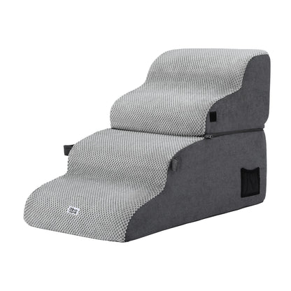 i.Pet Dog Stairs and Bed 2-in-1 Sofa Car Foam Non-Slip Washable Pet Stairs Indoor Grey FDR-D-FOAM-4T-2IN1-GR