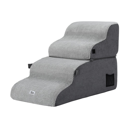 i.Pet Dog Stairs and Bed 2-in-1 Sofa Car Foam Non-Slip Washable Pet Stairs Indoor Grey FDR-D-FOAM-4T-2IN1-GR